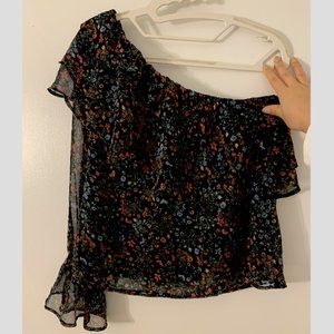 American Eagle Floral Chiffon One Shoulder Top - XS